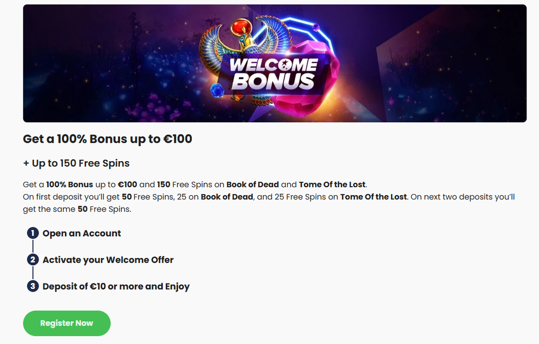 Casino Euro Welcome Bonus up to 100€ + up to 150 spins